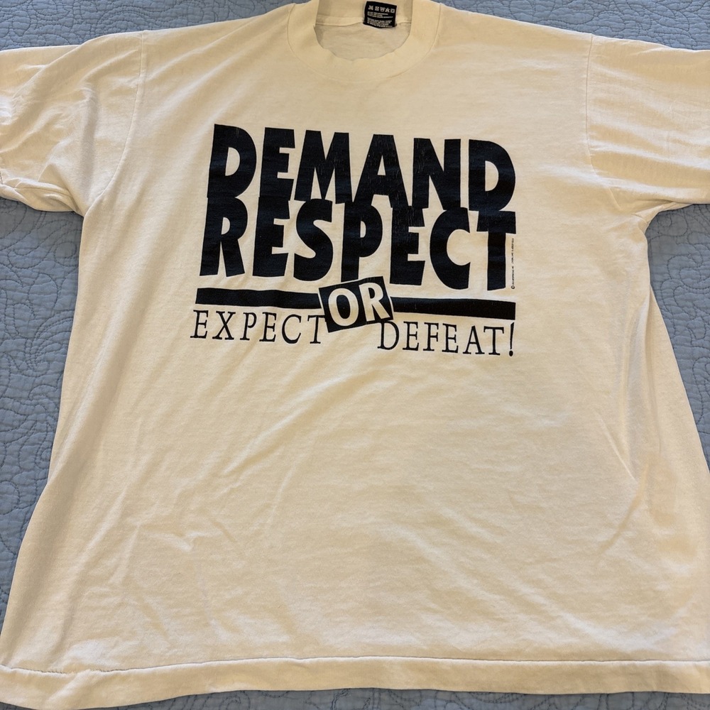 Vintage 90s Mens‎ L Demand Respect or Expect Defeat Short Sleeve T-Shirt USA